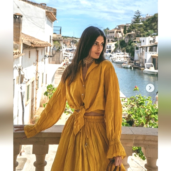 ZARA * Set Maxi Long  Ramie Boho Skirt and Knotted Shirt - Picture 10 of 16